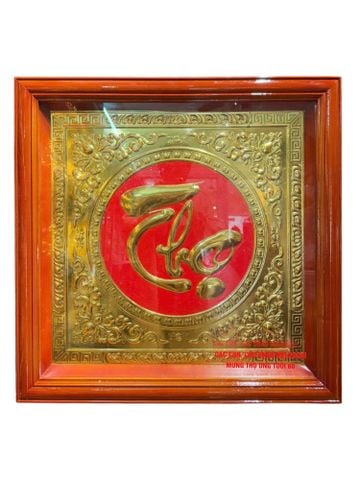 Tranh đồng chữ Thọ 68.5*68.5 khung gỗ dát vàng