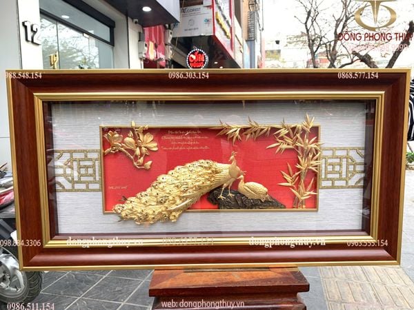 Tranh phu thê viên mãn mạ vàng 24k 42x81cm