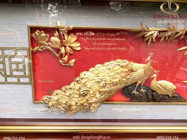 Tranh phu thê viên mãn mạ vàng 24k 42x81cm