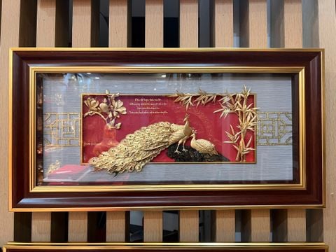 Tranh phu thê viên mãn mạ vàng 24k 42x81cm