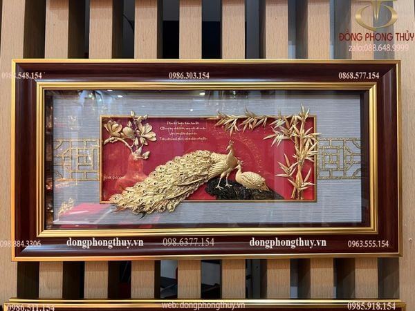 Tranh phu thê viên mãn mạ vàng 24k 42x81cm