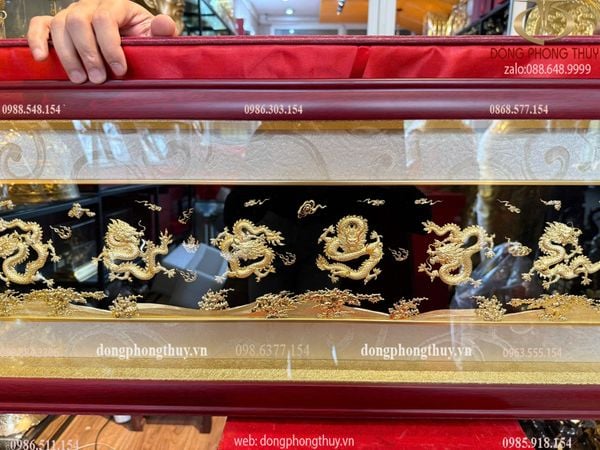 Tranh cửu long bằng đồng mạ vàng 24k 33x127cm