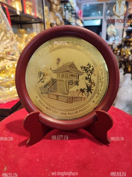 Quà tặng sếp: Tranh đĩa bằng đồng đỏ ảnh Chùa Một Cột