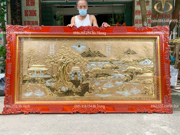 Tranh đồng quê hương kt 1m25*2m35 mạ vàng 24k khung gỗ hương đỏ