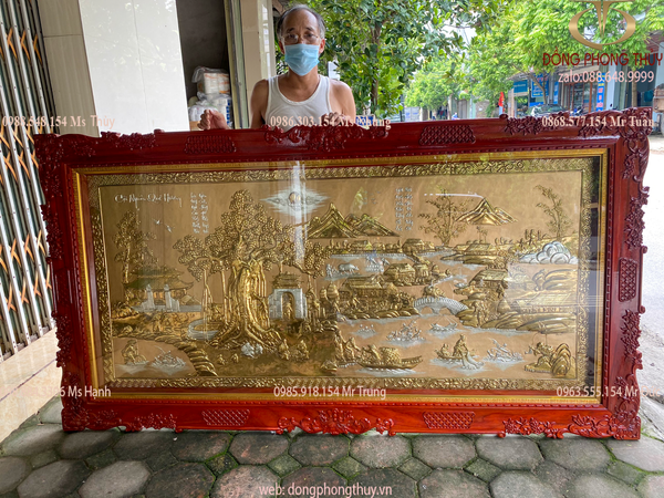 Tranh đồng quê hương kt 1m25*2m35 mạ vàng 24k khung gỗ hương đỏ