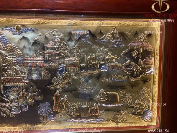 Tranh đồng quê bằng đồng khung trơn 90x1m7