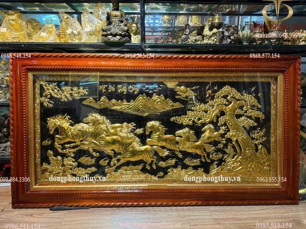 Tranh đồng mã đáo thành công mạ vàng 24k 90x1m7