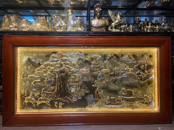 Tranh đồng quê bằng đồng khung trơn 90x1m7