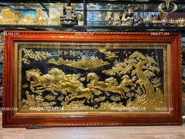Tranh đồng mã đáo thành công mạ vàng 24k 90x1m7
