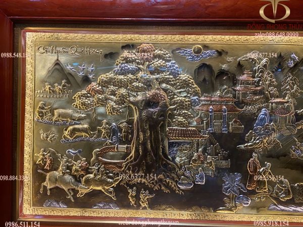 Tranh đồng quê bằng đồng khung trơn 90x1m7