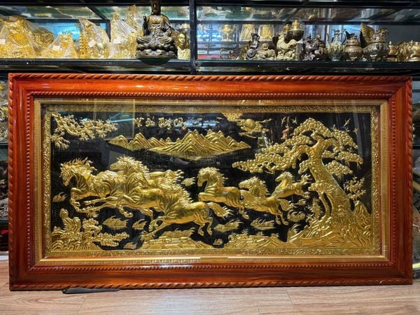 Tranh đồng mã đáo thành công mạ vàng 24k 90x1m7
