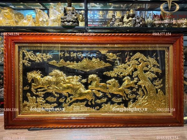 Tranh đồng mã đáo thành công mạ vàng 24k 90x1m7