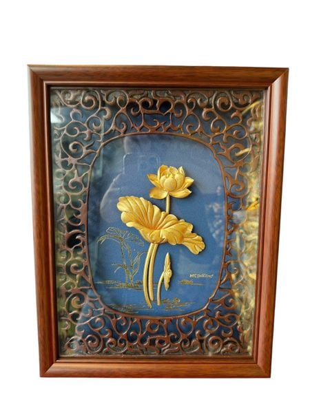 Tranh hoa sen mạ vàng 24k 25x32cm
