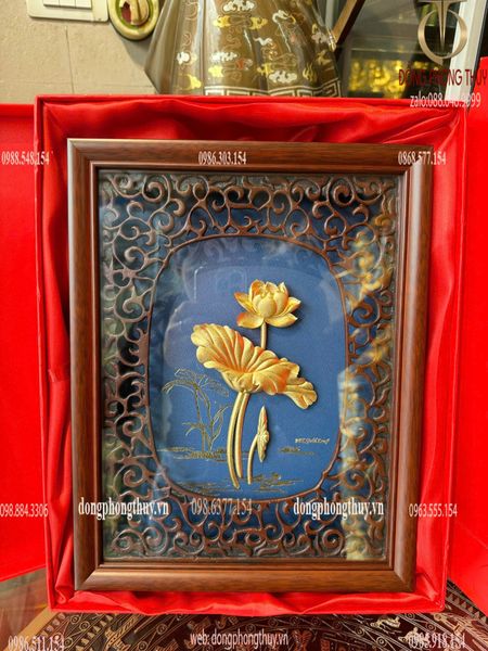 Tranh hoa sen mạ vàng 24k 25x32cm