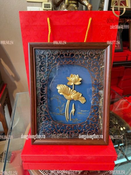 Tranh hoa sen mạ vàng 24k 25x32cm