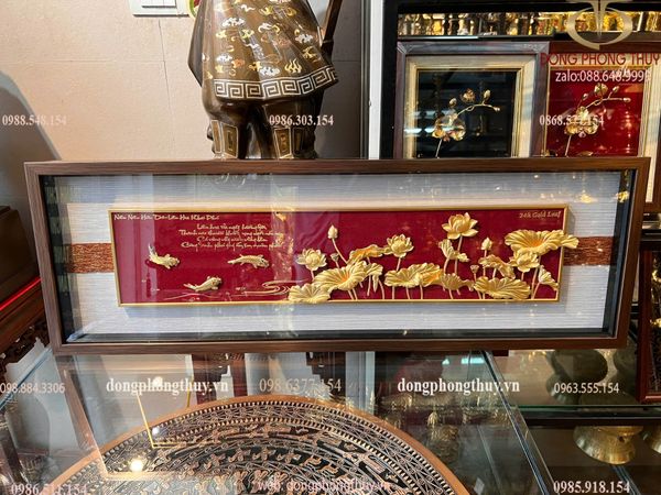 Tranh hoa sen mạ vàng 24k 29x87cm