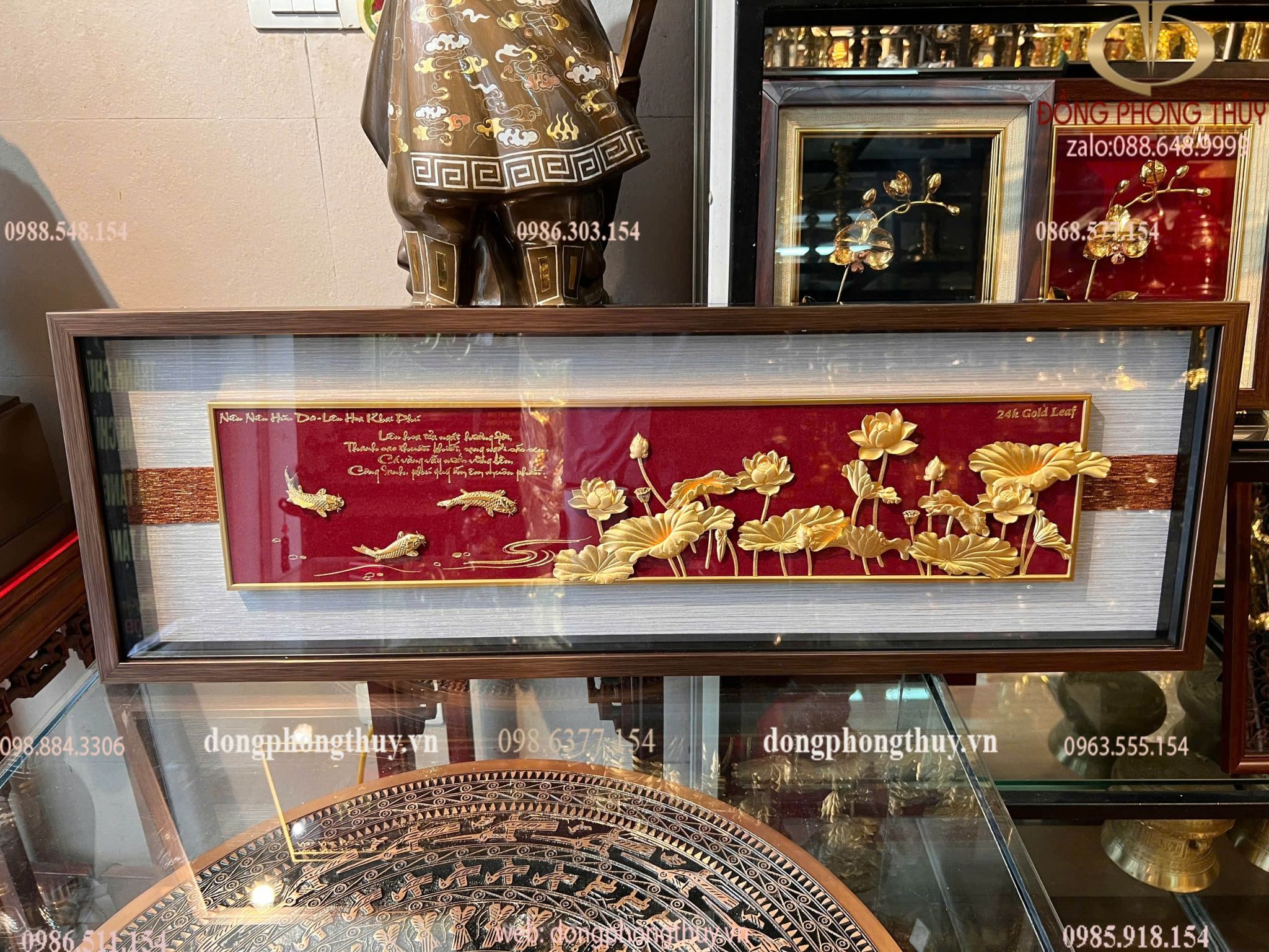 Tranh hoa sen mạ vàng 24k 29x87cm