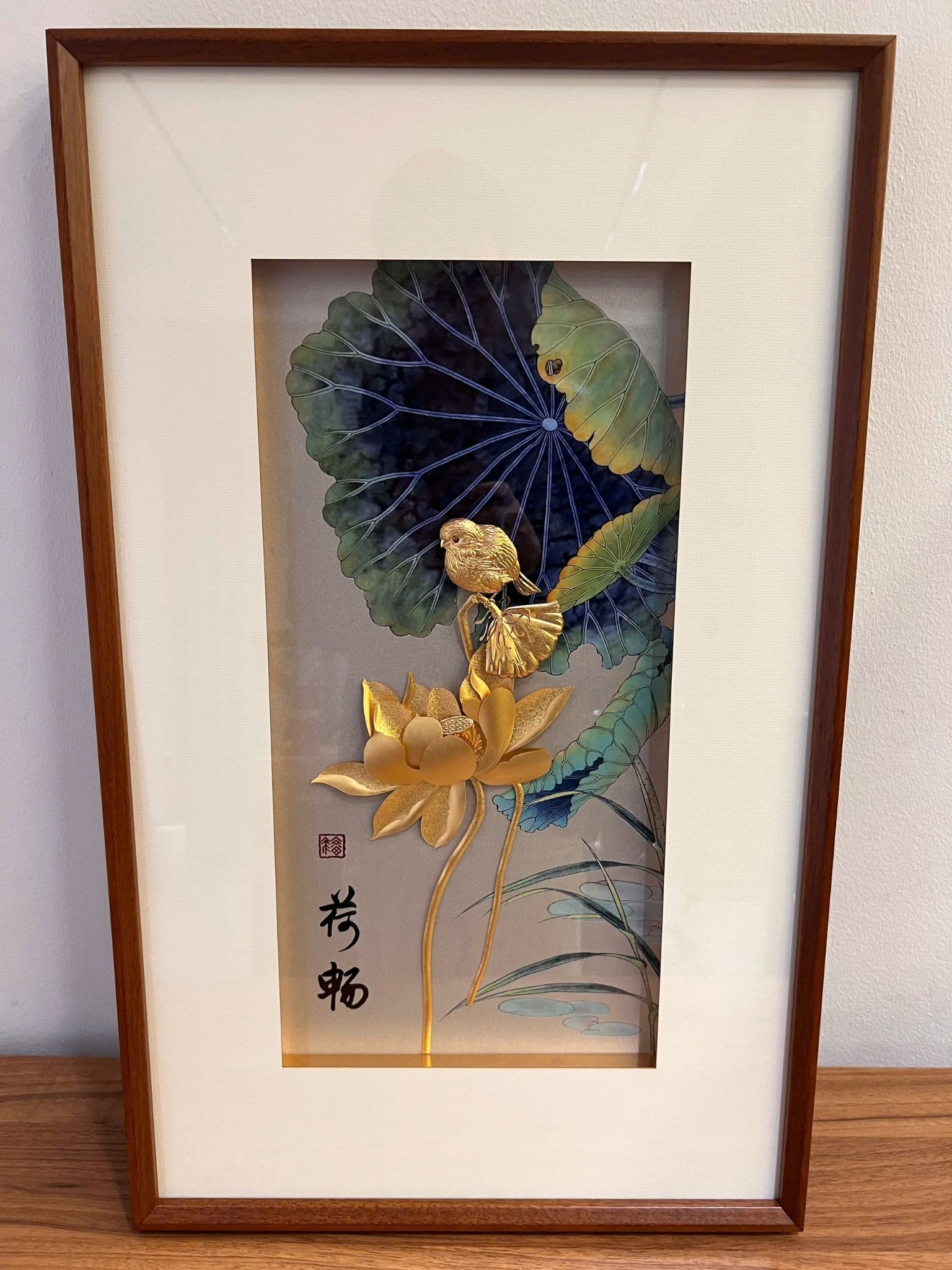 Tranh hoa sen mạ vàng 24k - Kim Liên Tước Vũ 40x65cm