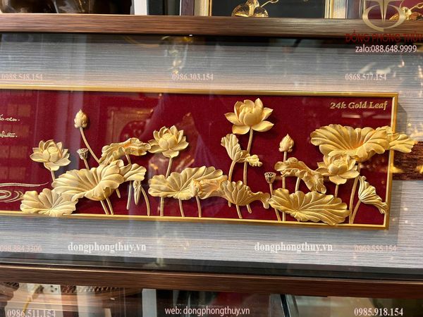 Tranh hoa sen mạ vàng 24k 29x87cm