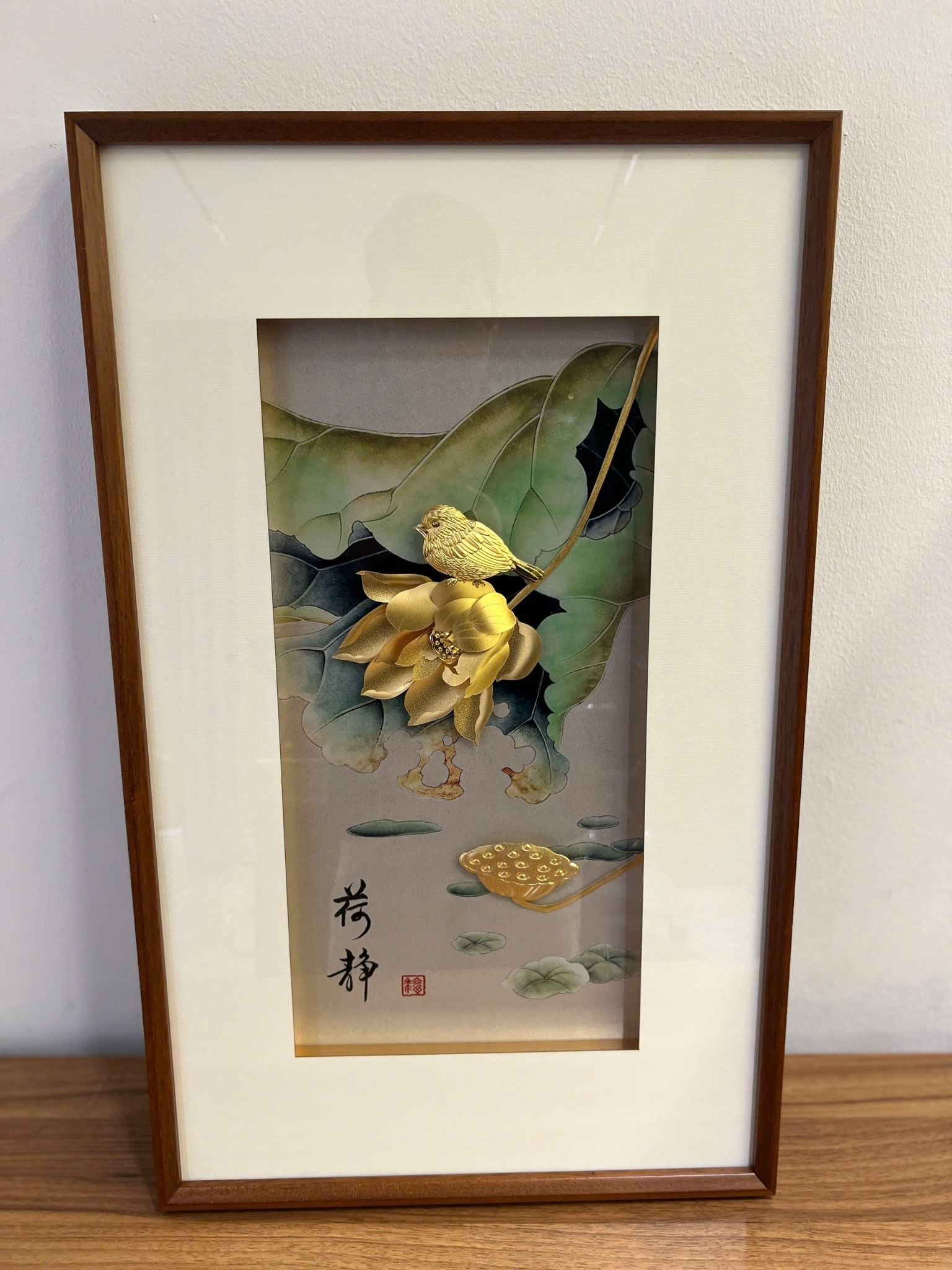 Tranh hoa sen mạ vàng 24k - Kim Liên Tước Vũ 40x65cm