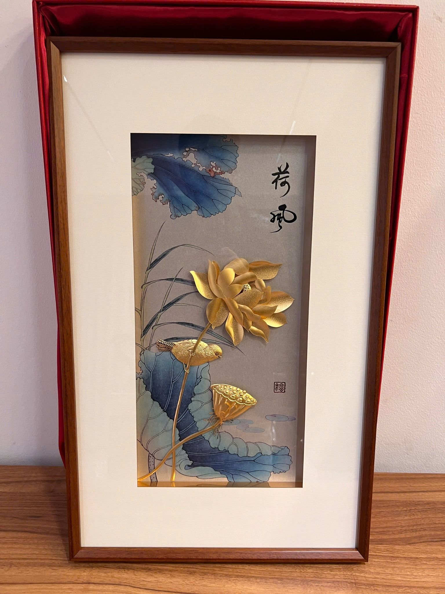 Tranh hoa sen mạ vàng 24k - Tước Lạc Liên Hoa 40x65cm