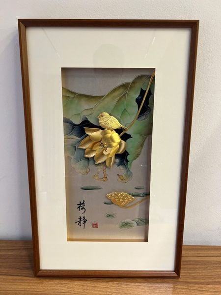 Tranh hoa sen mạ vàng 24k - Kim Liên Tước Vũ 40x65cm