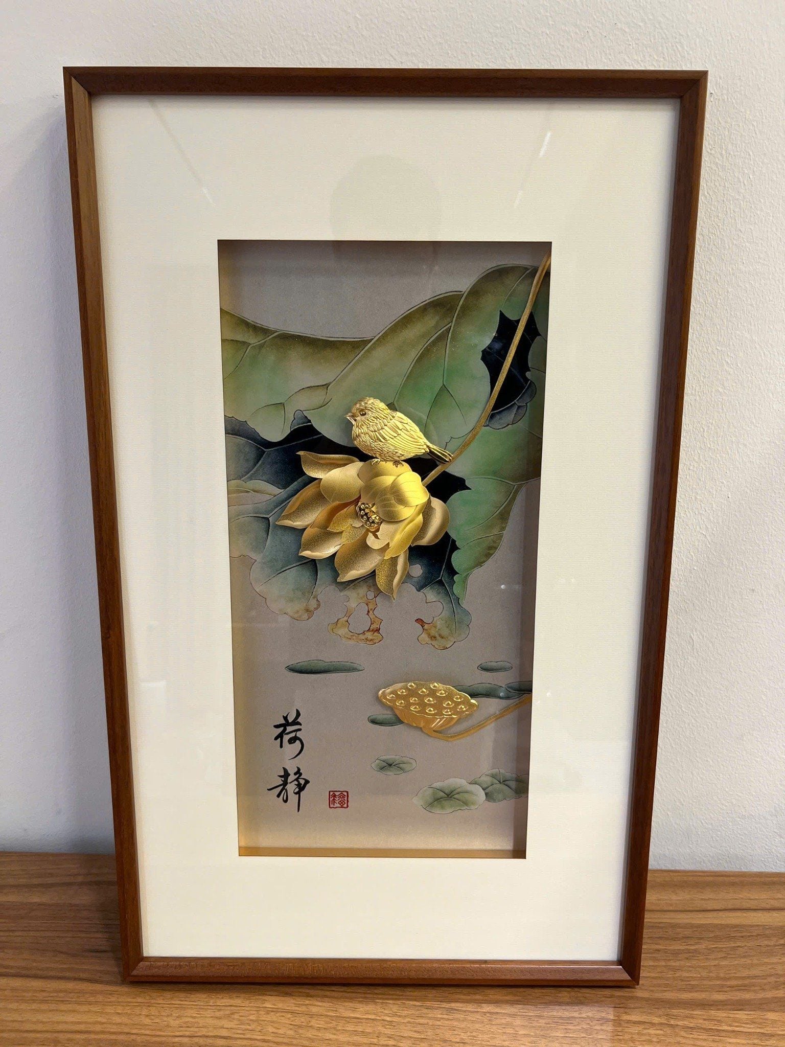 Tranh hoa sen mạ vàng 24k - Kim Liên Tước Vũ 40x65cm