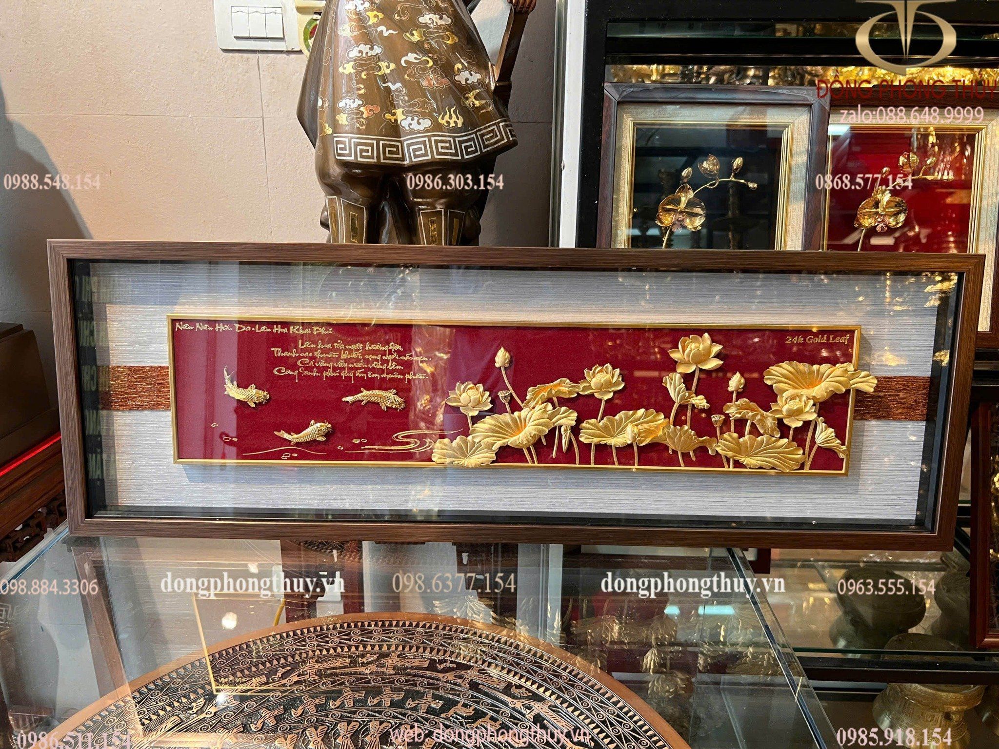 Tranh hoa sen mạ vàng 24k 29x87cm