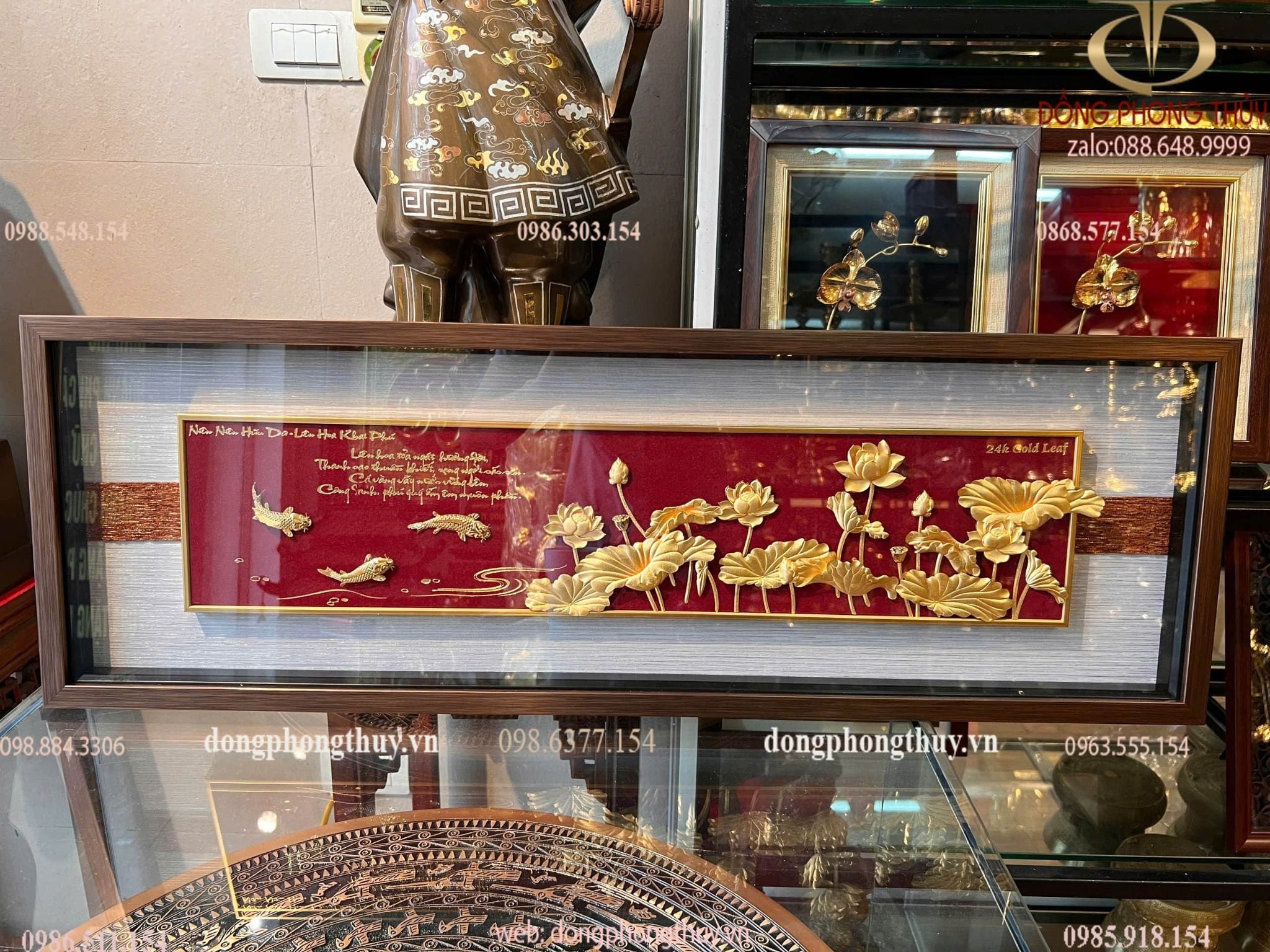 Tranh hoa sen mạ vàng 24k 29x87cm