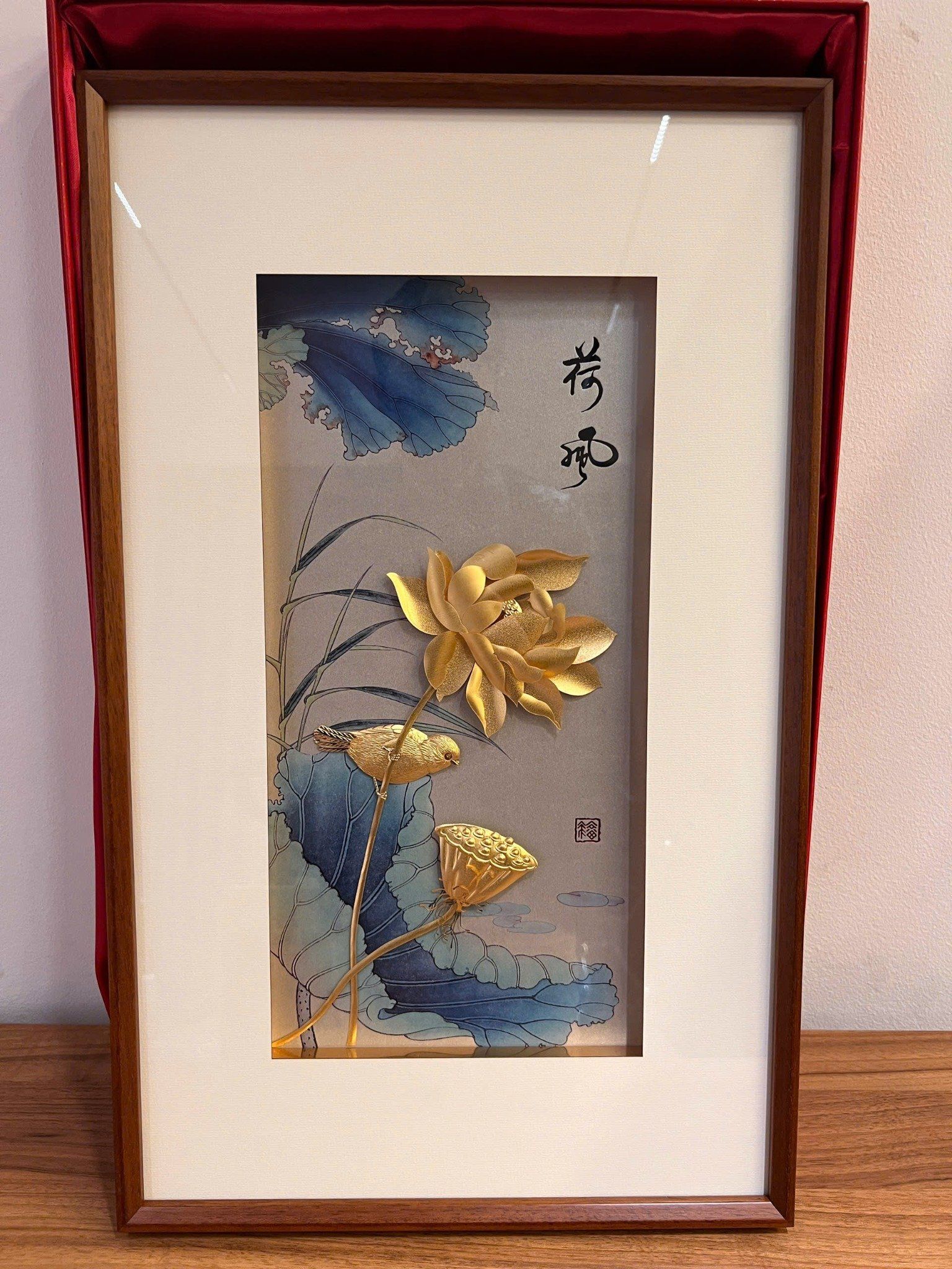 Tranh hoa sen mạ vàng 24k - Tước Lạc Liên Hoa 40x65cm