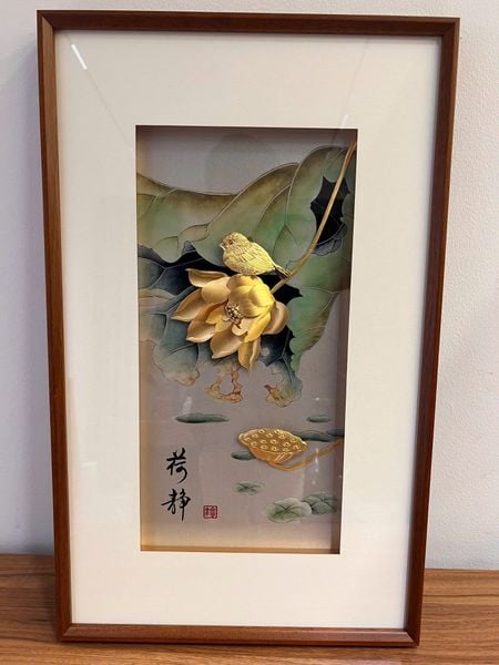 Tranh hoa sen mạ vàng 24k - Kim Liên Tước Vũ 40x65cm