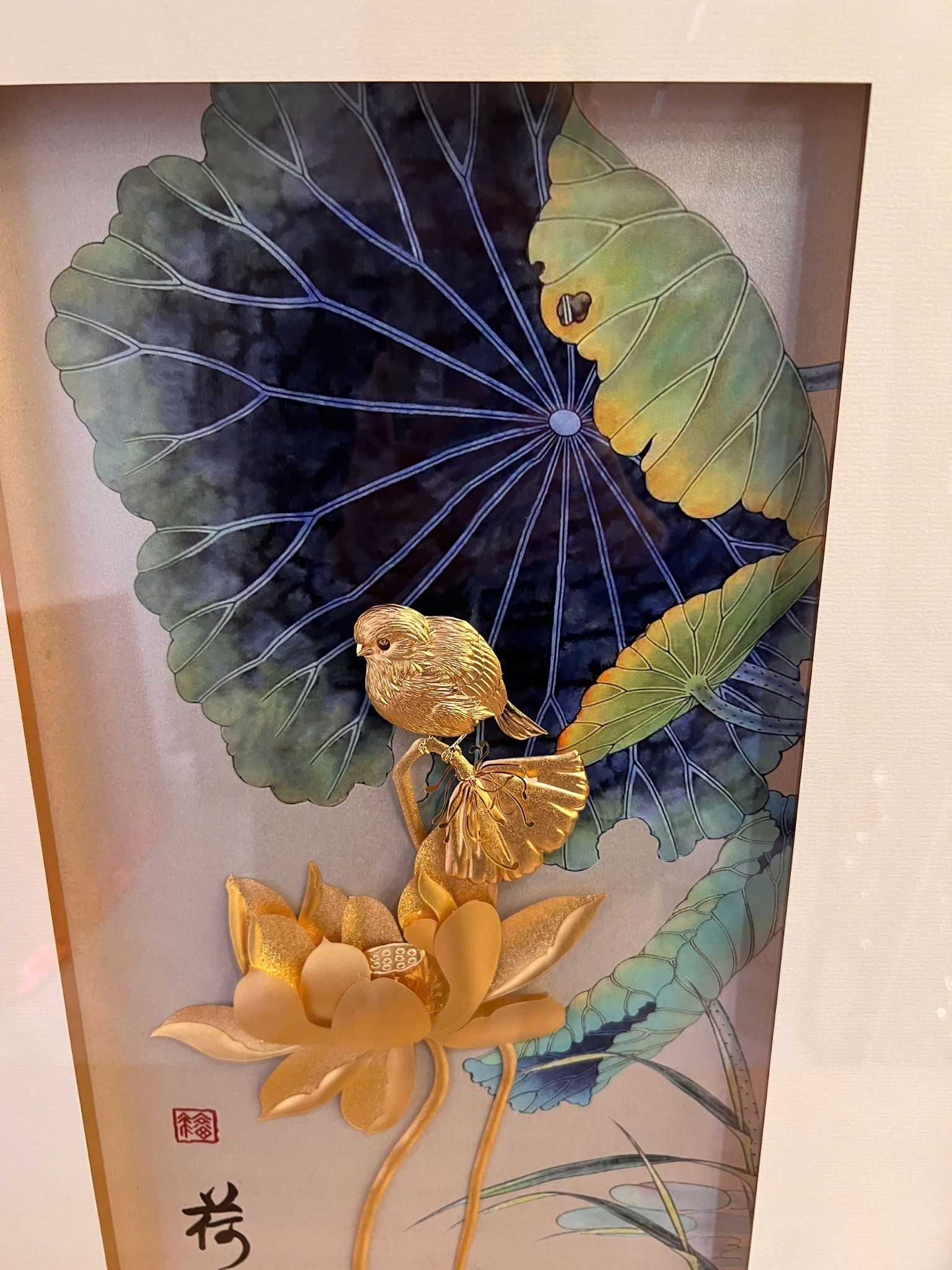 Tranh hoa sen mạ vàng 24k - Kim Liên Tước Vũ 40x65cm