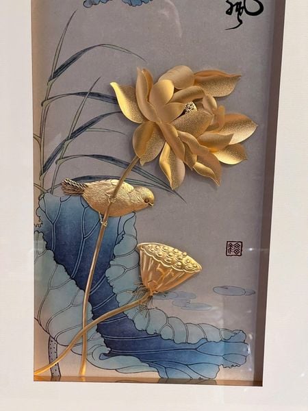Tranh hoa sen mạ vàng 24k - Tước Lạc Liên Hoa 40x65cm