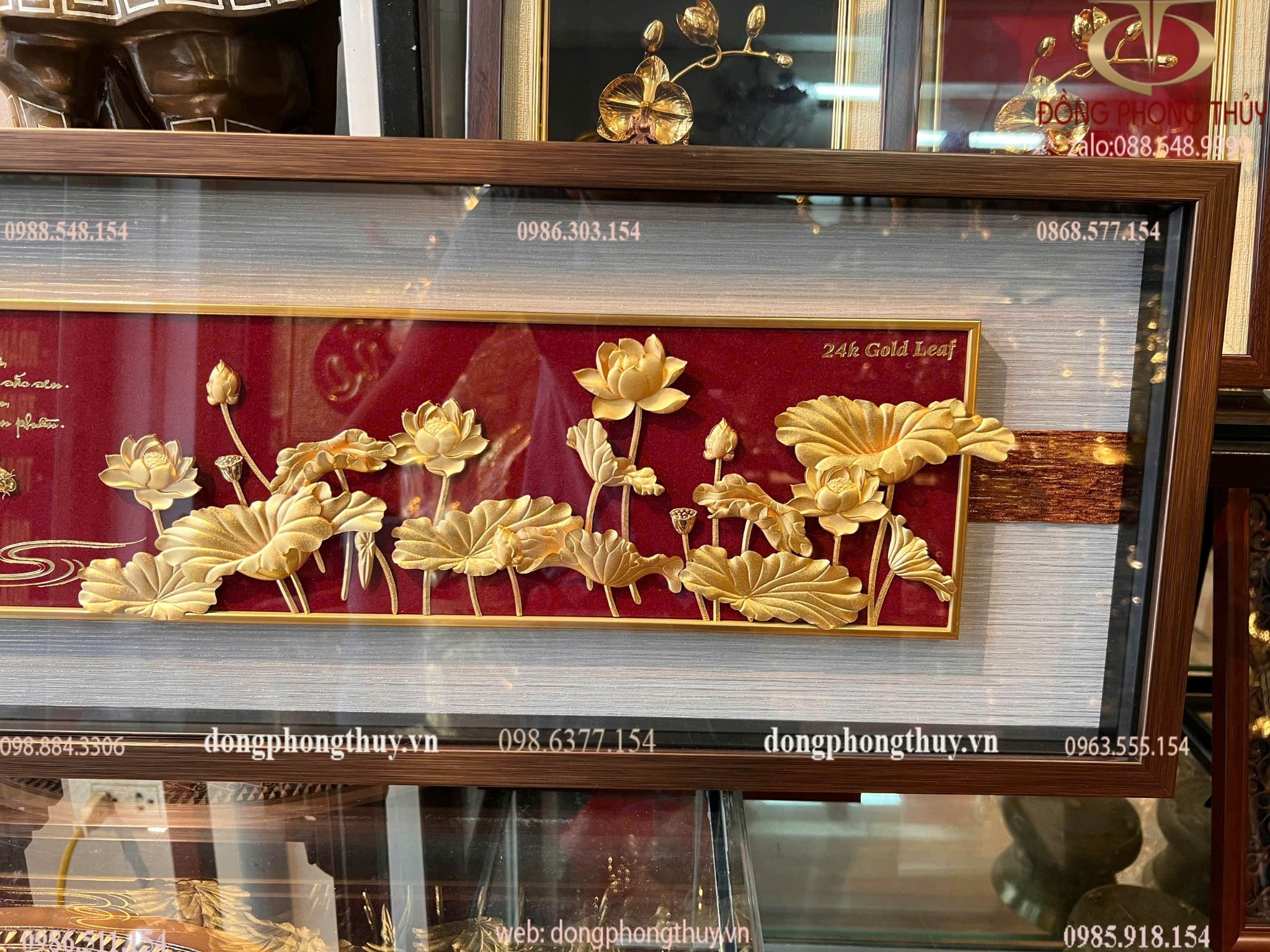 Tranh hoa sen mạ vàng 24k 29x87cm