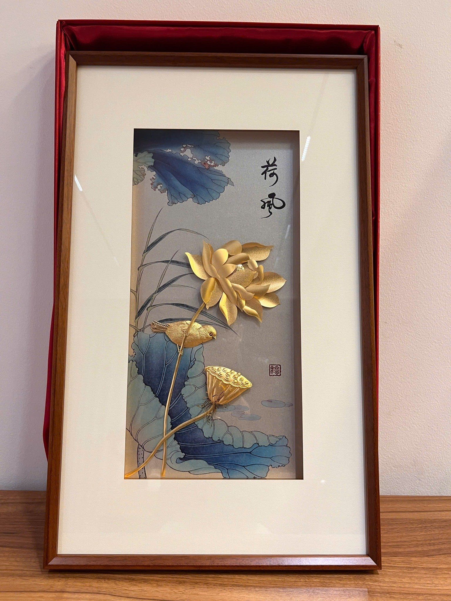 Tranh hoa sen mạ vàng 24k - Tước Lạc Liên Hoa 40x65cm