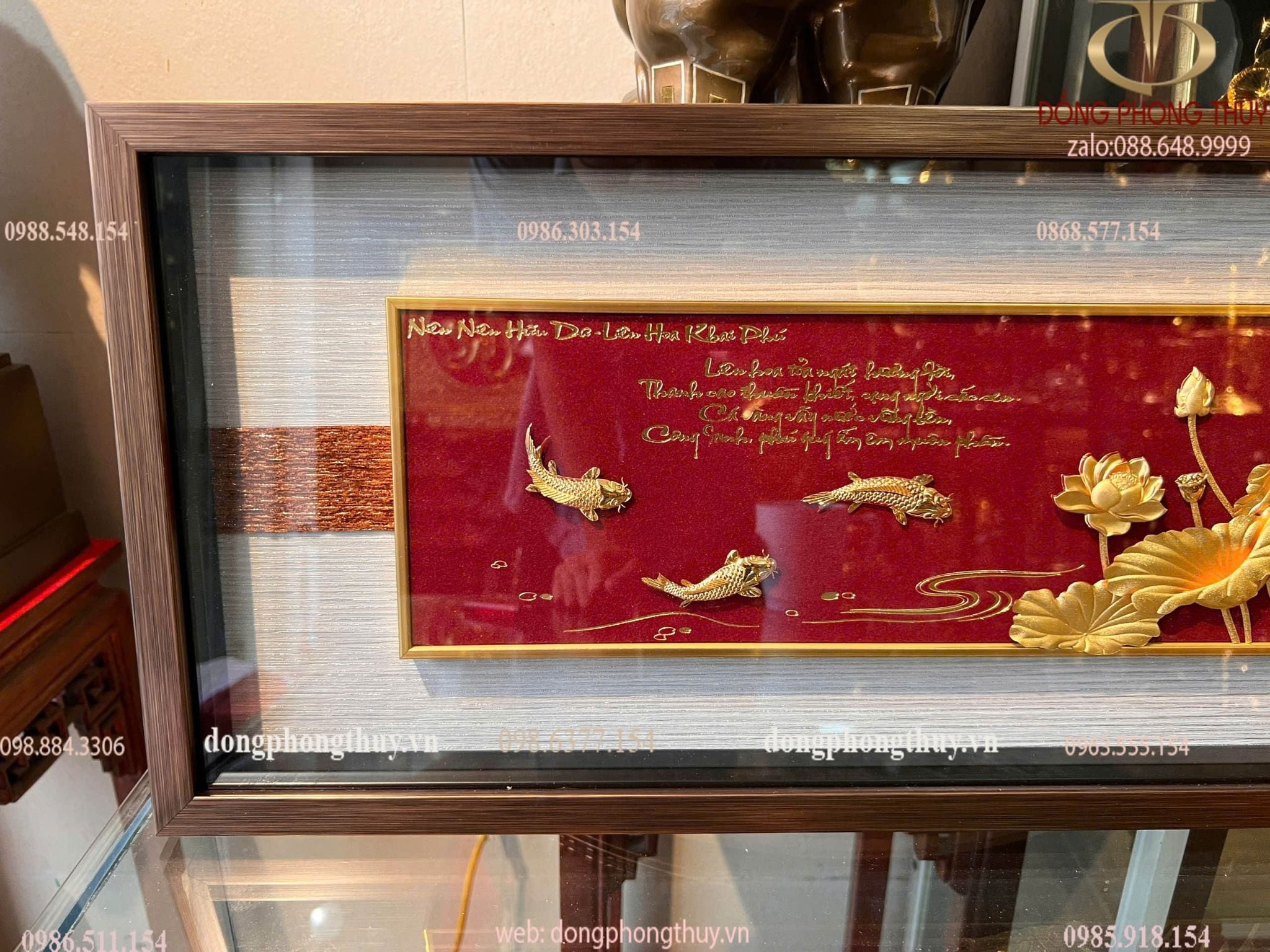 Tranh hoa sen mạ vàng 24k 29x87cm