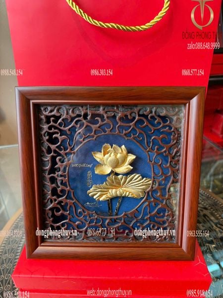 Tranh hoa sen mạ vàng 24k 20x20cm