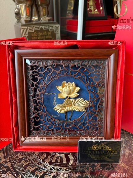 Tranh hoa sen mạ vàng 24k 20x20cm