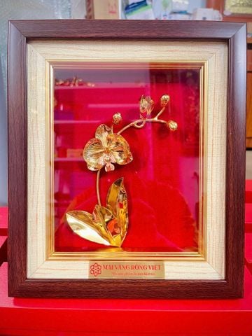 Tranh hoa Lan 1 cành mạ vàng 24k 24x28cm
