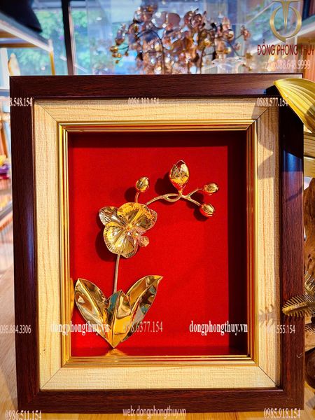 Tranh hoa Lan 1 cành mạ vàng 24k 24x28cm