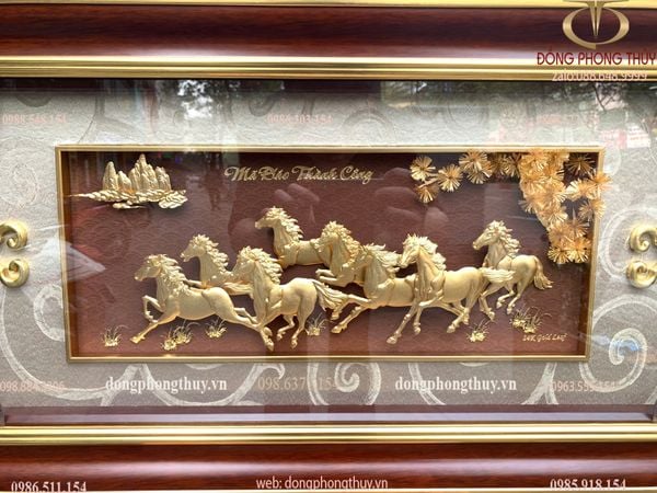 Tranh mã đáo thành công mạ vàng 24k 42x81cm