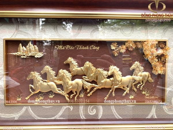 Tranh mã đáo thành công mạ vàng 24k 42x81cm