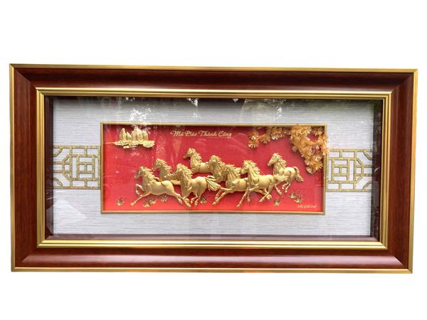 Tranh mã đáo thành công mạ vàng 24k 42x81cm