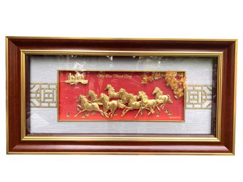 Tranh mã đáo thành công mạ vàng 24k 42x81cm