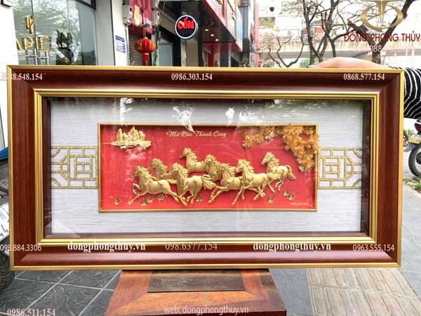 Tranh mã đáo thành công mạ vàng 24k 42x81cm