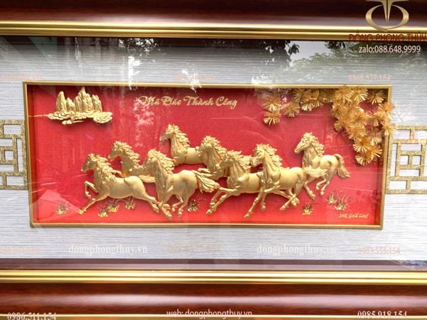 Tranh mã đáo thành công mạ vàng 24k 42x81cm