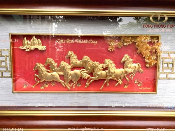 Tranh mã đáo thành công mạ vàng 24k 42x81cm