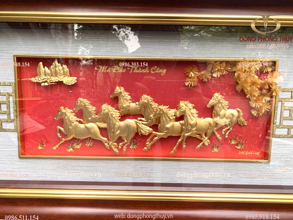 Tranh mã đáo thành công mạ vàng 24k 42x81cm