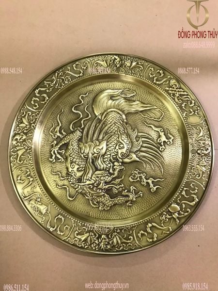 Tranh mâm bằng đồng nguyên chất thúc nổi thủ công