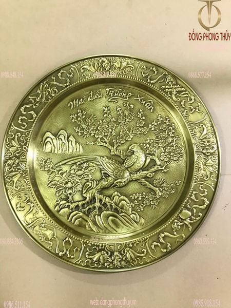 Tranh mâm bằng đồng nguyên chất thúc nổi thủ công